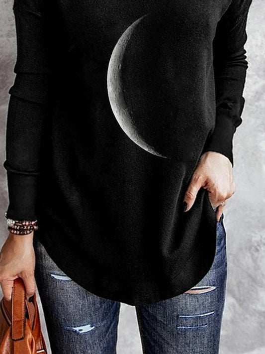 V-Ausschnitt Langarm Shirts & Blusen mit Mond Print